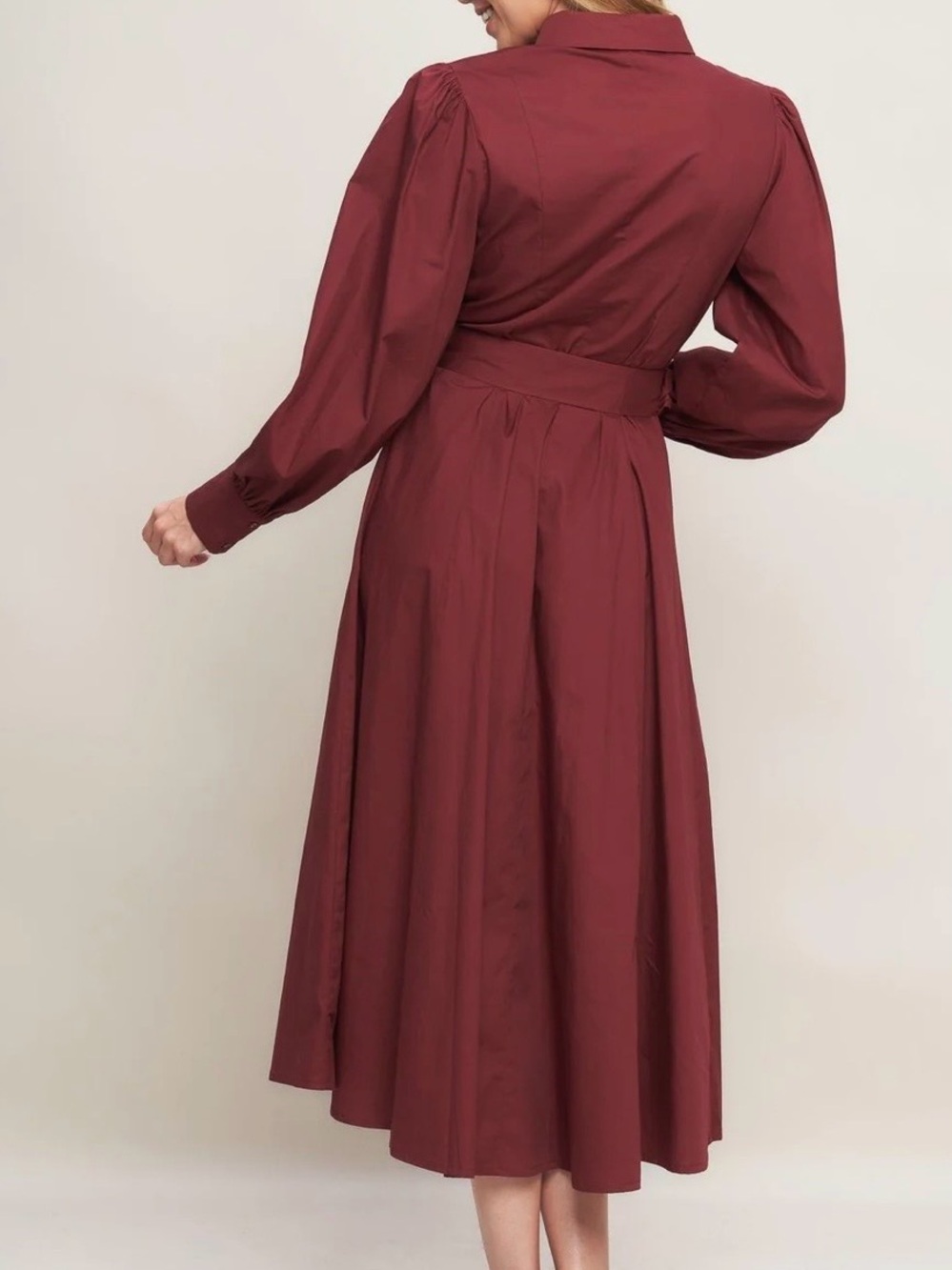 Flying Tomato Burgundy Button-Front Belted Midi Dress - Picture 3 of 3